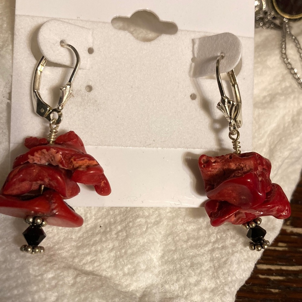 Genuine Red Coral pierced earrings